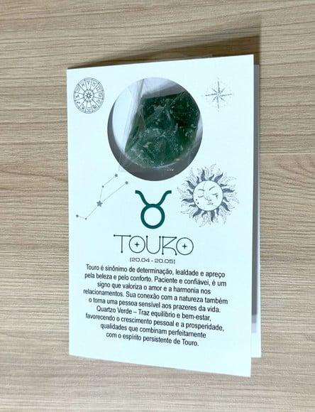 Cartão Person. Signo Touro + Quartzo Verde. Pct c/ 12 Kits