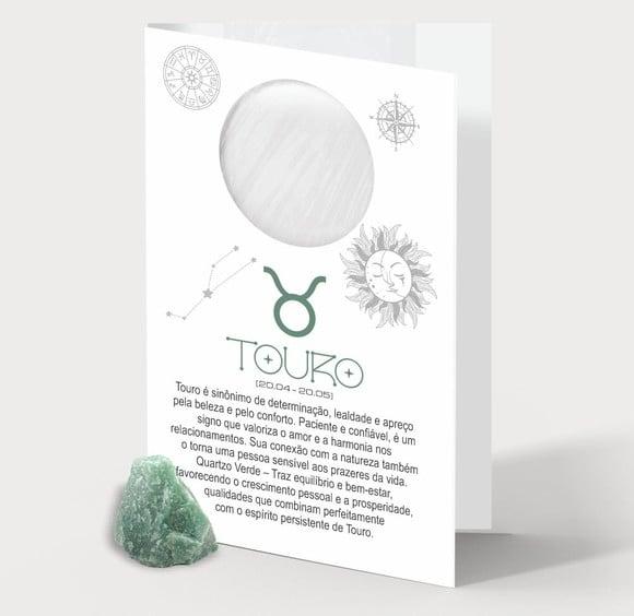 Cartão Person. Signo Touro + Quartzo Verde. Pct c/ 12 Kits