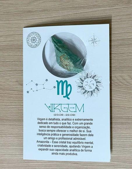 Cartão Person. Signo Virgem + Amazonita. Pct c/ 12 Kits.