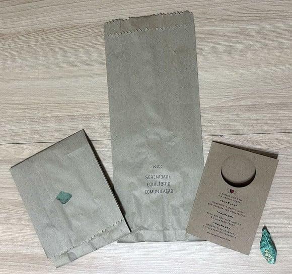 Cartão Personalizado + Cristal Amazonita. Pct c/ 12 Kits.