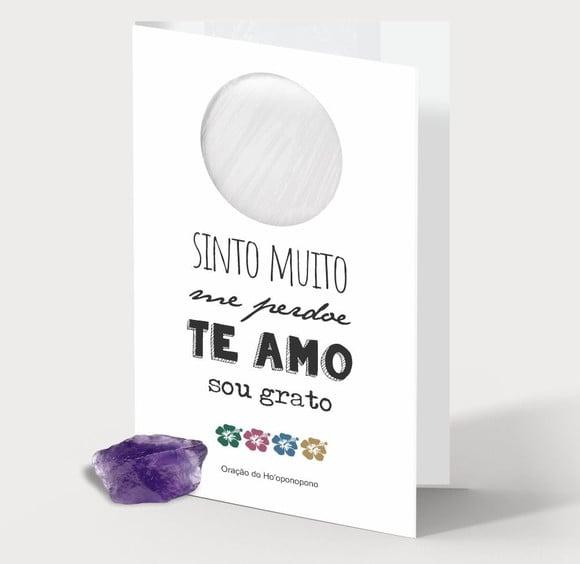 Cartão Personalizado + Cristal Ametista. Pct c/ 12 Kits.