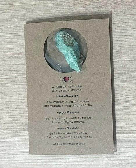 Cartão Personalizado + Cristal Amazonita. Pct c/ 12 Kits.