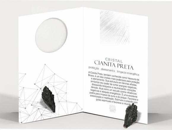 Cartão Personalizado + Cristal Cianita Preta. Pct c/ 12 Kits