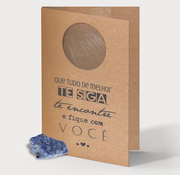 Cartão Personalizado + Cristal Quartzo Azul. Pct c/ 12 Kits.