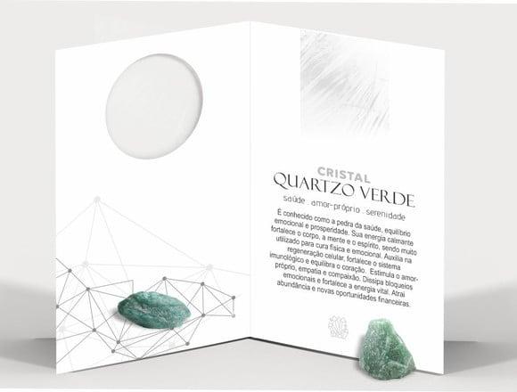 Cartão Personalizado + Cristal Quartzo Verde. Pct c/ 12 Kits