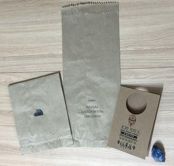 Cartão Personalizado + Cristal Sodalita. Pct c/ 12 Kits.