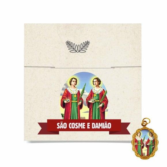 Cartão Personalizado + Medalhinha Cosme e Damião