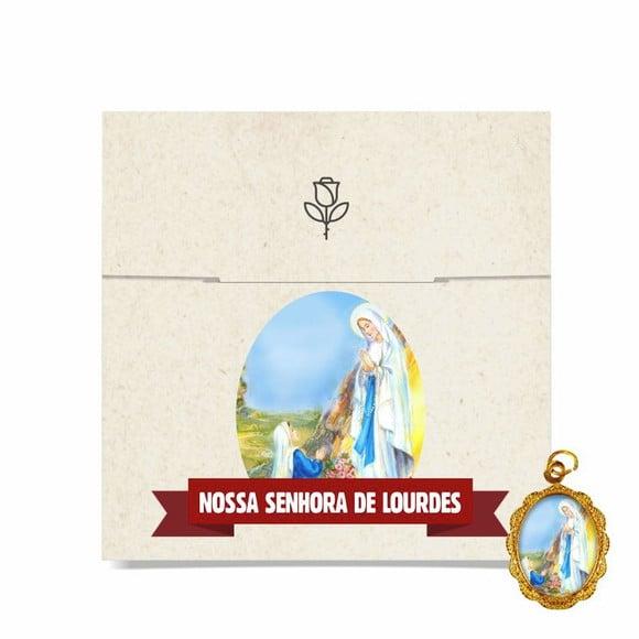 Cartão personalizado + medalhinha de N. Sra. de Lourdes