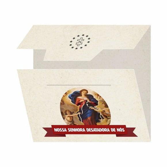 Cartão personalizado + medalhinha de N. Sra. Desatadora Nós