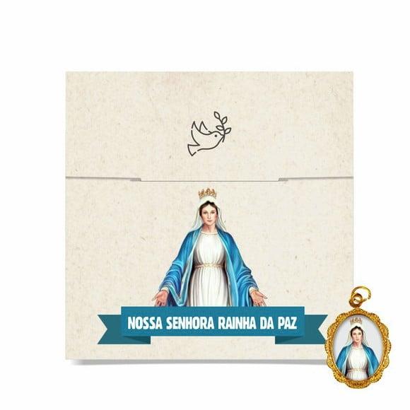 Cartão personalizado + medalhinha de N. Sra. Rainha da Paz