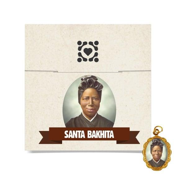 Cartão Personalizado + Medalhinha de Santa Bakhita