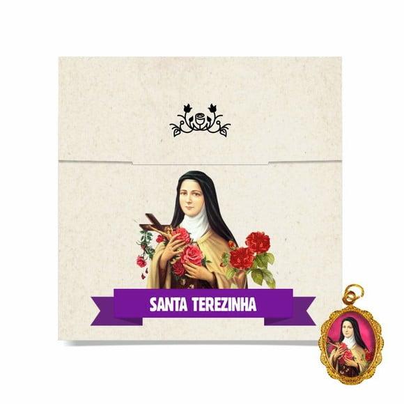 Cartão personalizado + medalhinha de Santa Terezinha