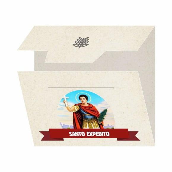 Cartão personalizado + medalhinha de Santo Expedito