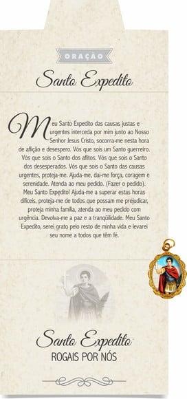 Cartão personalizado + medalhinha de Santo Expedito