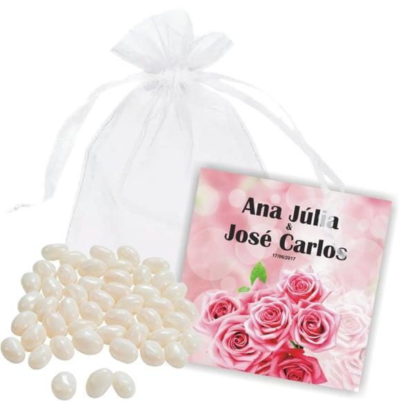 CASAMENTO - SAQUINHO DE ORGANZA + MINI CARTÃO - MOD.03