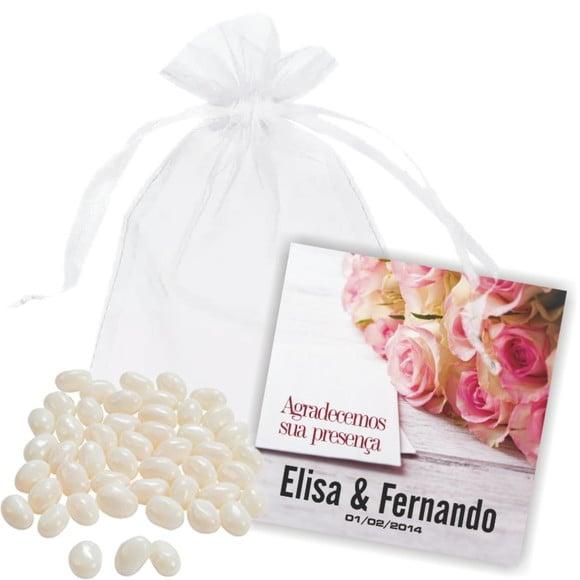 CASAMENTO - SAQUINHO DE ORGANZA + MINI CARTÃO - MOD.06