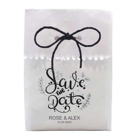 CASAMENTO - SAQUINHO PAPEL PERSONALIZADO. C/ FURO E CORDÃO