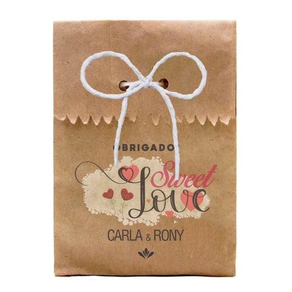 CASAMENTO - SAQUINHO PAPEL PERSONALIZADO. C/ FURO E CORDÃO