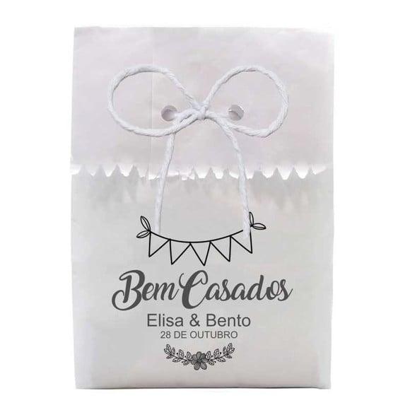 CASAMENTO - SAQUINHO PAPEL PERSONALIZADO. C/ FURO E CORDÃO