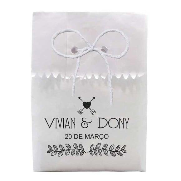 CASAMENTO - SAQUINHO PAPEL PERSONALIZADO. C/ FURO E CORDÃO