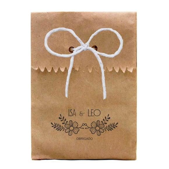 CASAMENTO - SAQUINHO PAPEL PERSONALIZADO. C/ FURO E CORDÃO