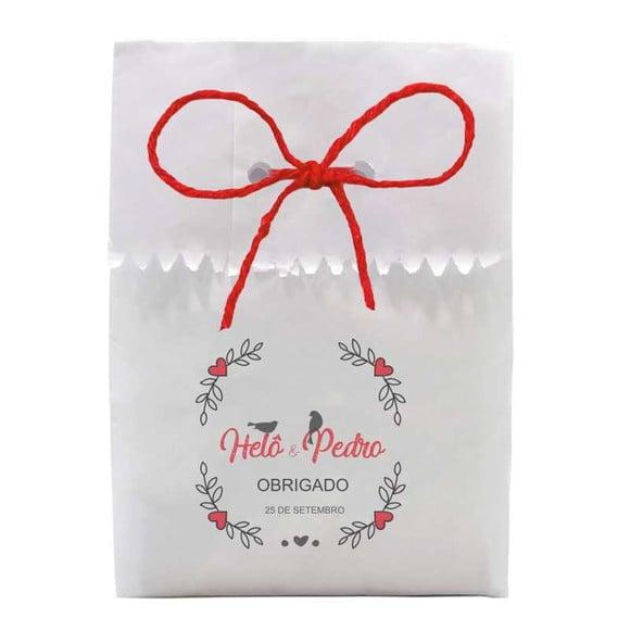 CASAMENTO - SAQUINHO PAPEL PERSONALIZADO. C/ FURO E CORDÃO