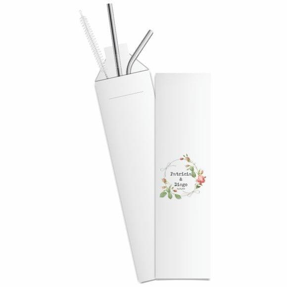 Kit Canudo Inox c/ 3 Pçs + Embalagem Personalizados