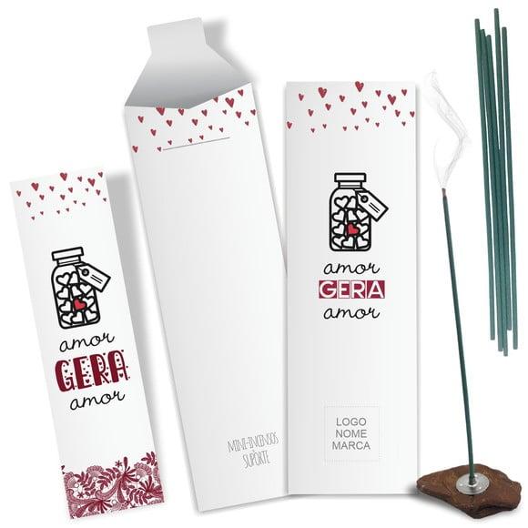 Kit Incenso Personalizado Amor Gera. Pacote c/ 24un