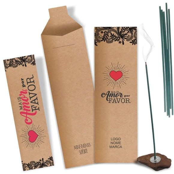 Kit Incenso Personalizado Mais Amor. Pacote c/ 24un