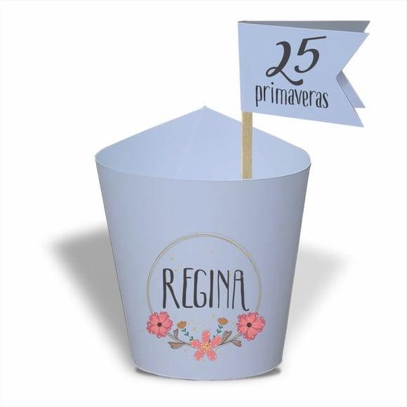 Rótulo mini suculenta + tag bandeira + palito. Aniversário