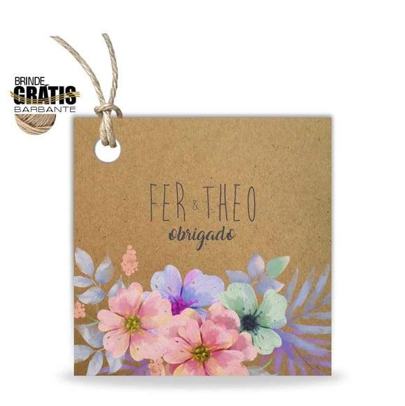 Tag casamento quadrada floral