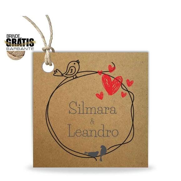 Tag casamento quadrada passarinhos
