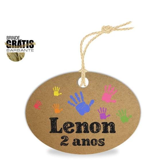 Tag infantil oval mãos tinta
