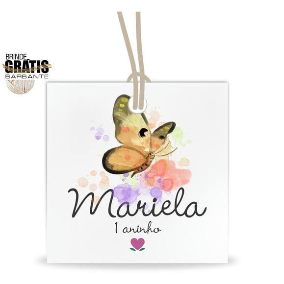 Tag infantil quadrada borboleta
