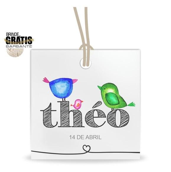 Tag infantil quadrada passarinhos