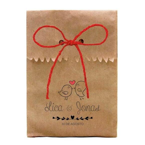 CASAMENTO - SAQUINHO PAPEL PERSONALIZADO. C/ FURO E CORDÃO