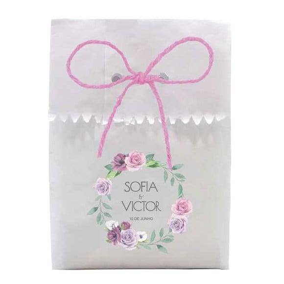 CASAMENTO - SAQUINHO PAPEL PERSONALIZADO. C/ FURO E CORDÃO