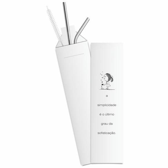 Kit Canudo Inox c/ 3 Pçs + Embalagem Personalizados