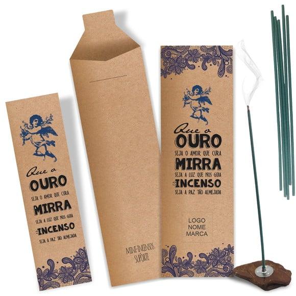 Kit Incenso Personalizado Ouro Mirra. Pacote c/ 24un