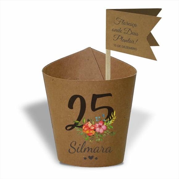 Rótulo mini suculenta + tag bandeira + palito. Aniversário