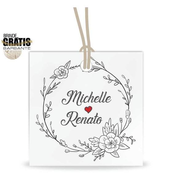 Tag casamento quadrada floral