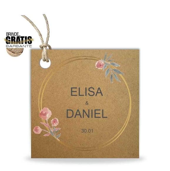 Tag casamento quadrada floral