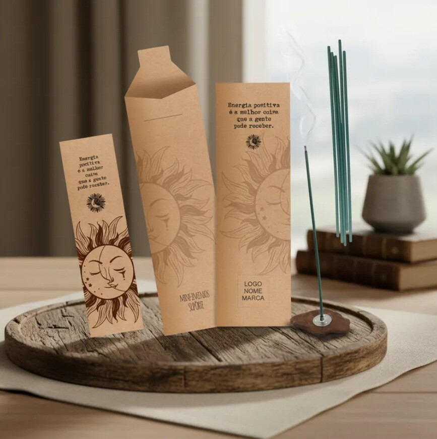 Kit Incenso Personalizado Místico Sol e Lua Branco Mimo - 24un