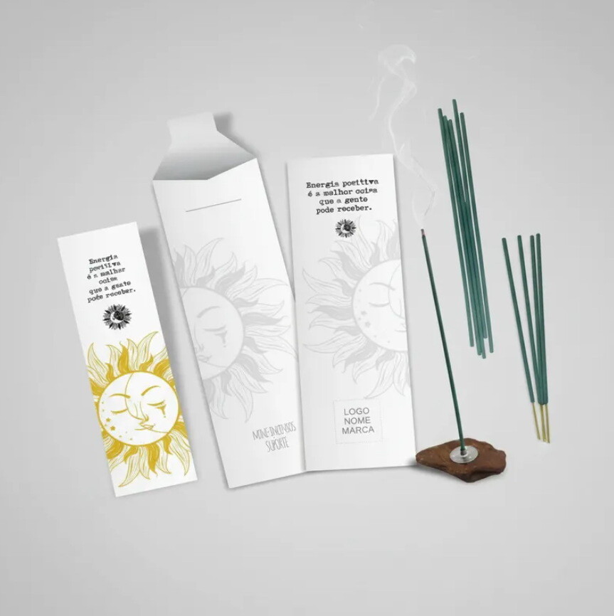 Kit Incenso Personalizado Místico Sol e Lua Branco Mimo - 24un