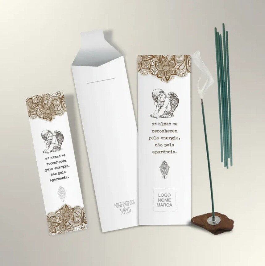Kit Incenso Personalizado Querubim Renda Camurça Mimo - 24un