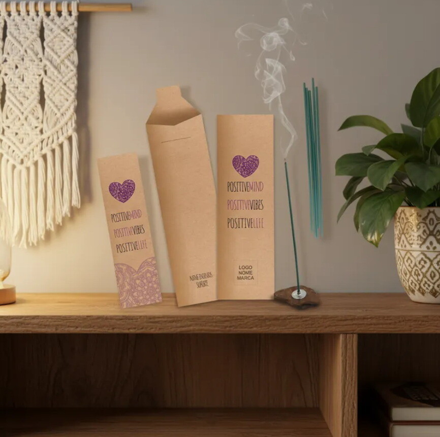 Kit Incenso Personalizado Coração Mandala Lilás Mimo - 24un