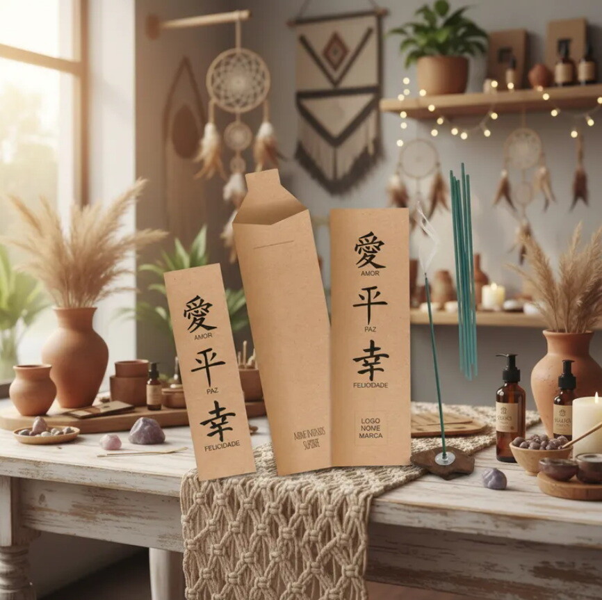 Kit Incenso Personalizado Ideograma Oriental Felicidade Mimo - 24