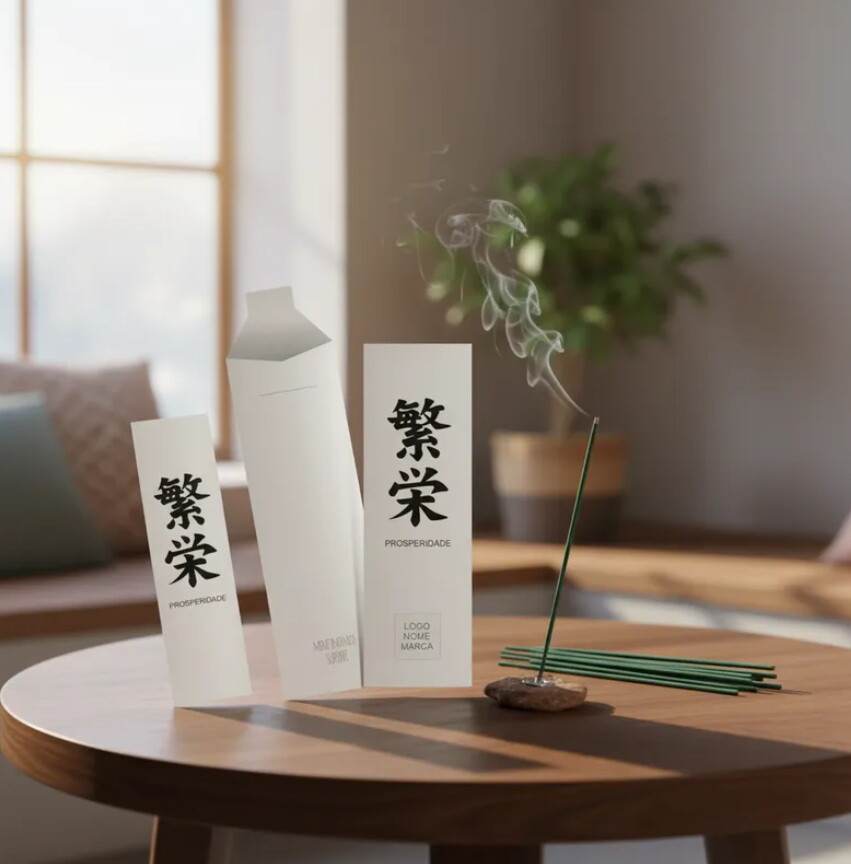 Kit Incenso Personalizado Ideograma Japonês Sucesso Kraft - 24un