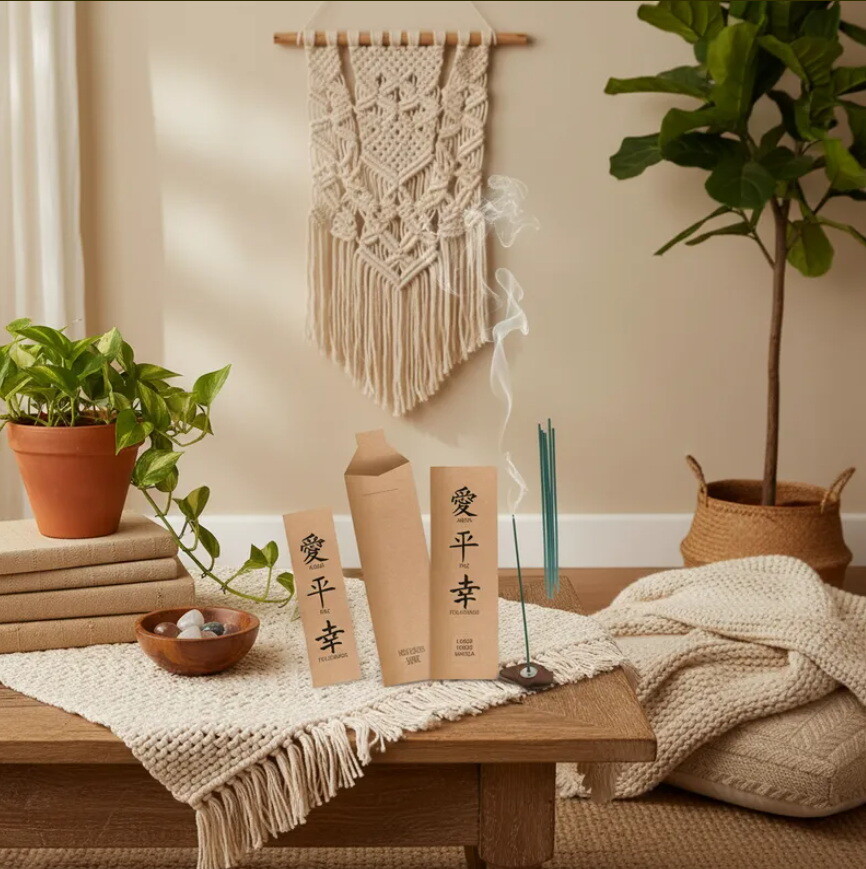 Kit Incenso Personalizado Ideograma Japonês Sucesso Kraft - 24un