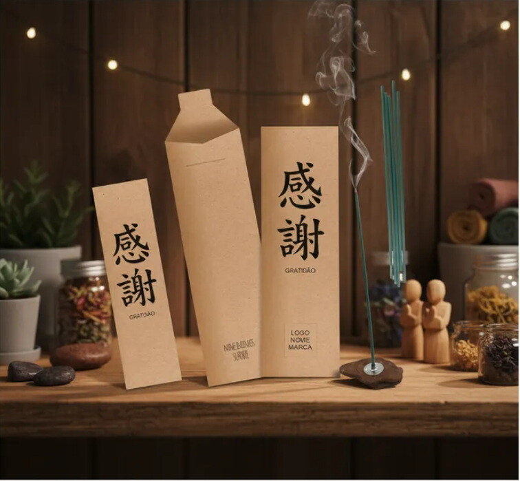 Kit Incenso Personalizado Ideograma Japonês Agradecimento - 24un